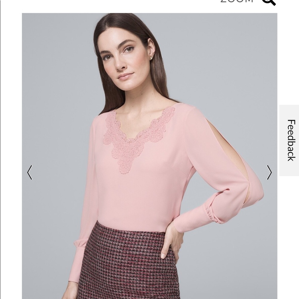 White House Black Market Pink Lace Trim Split Sleeve Blouse Size 6